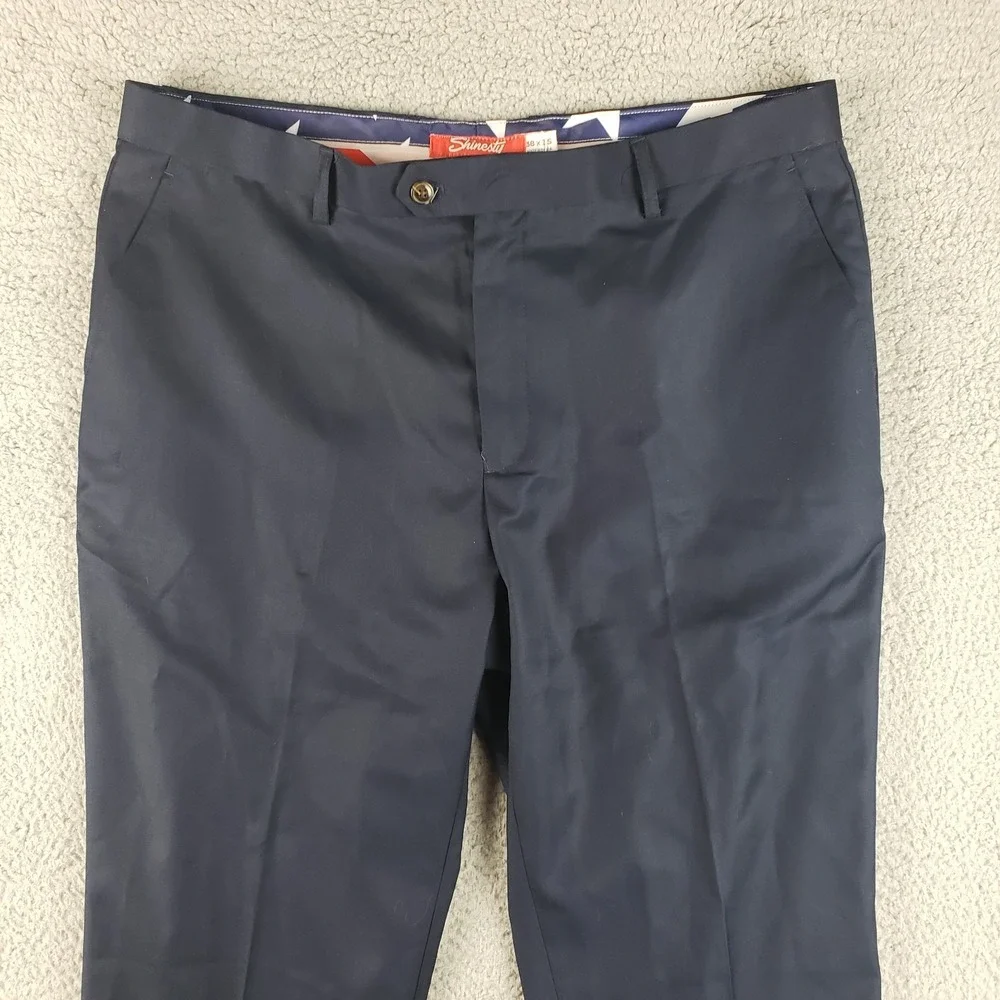 Shinesty Pants Mens 38x35 Blue Golf‎ Dress Casual Polyester Pleated NEW